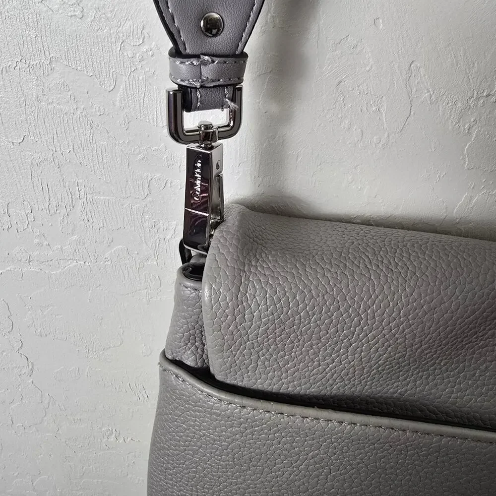 Calvin Klein Dove Gray Faux Leather Crossbody Bag Magnetic Flap Zip Pocket